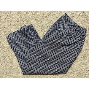 Talbots Size 14W Navy Blue & White Pattern Capri Pants EUC (B7)